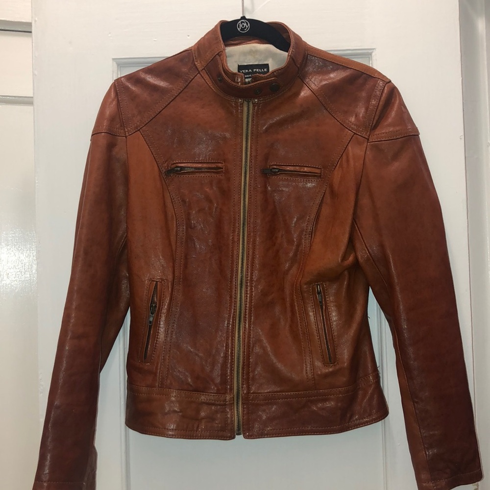 Genuine Italian Leather Jacket - Cognac